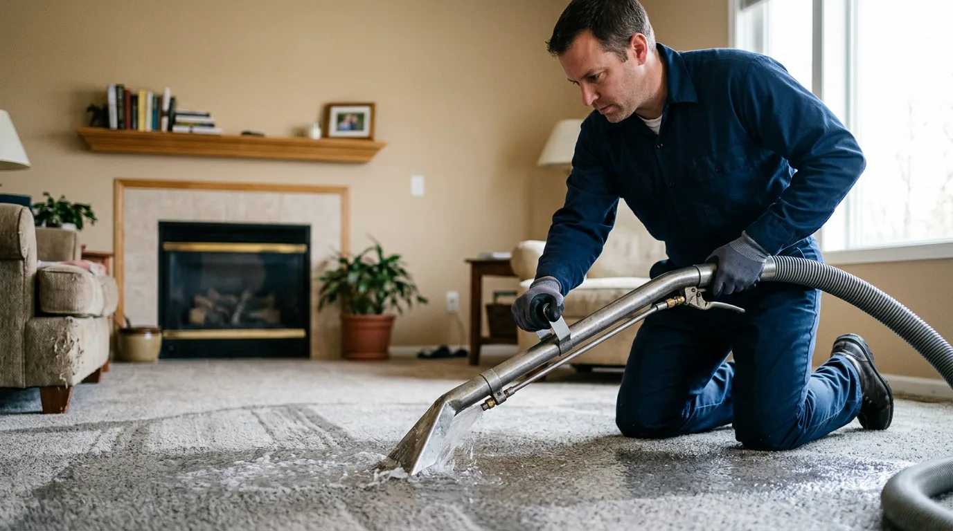 Water damage restoration technician working near Mount Ayr, IA
